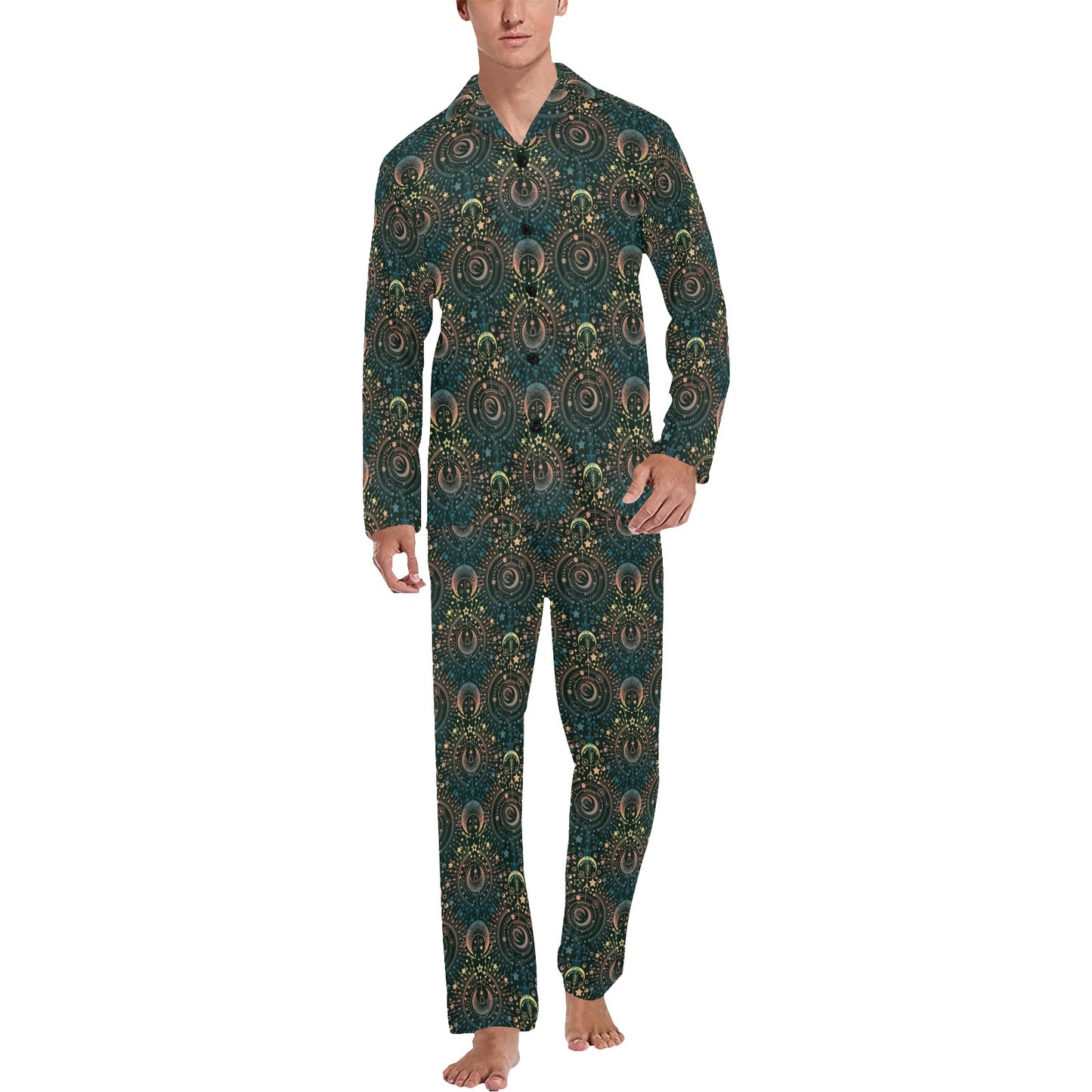 Sun Moon Print Design LKS307 Men's Long Pajama Set