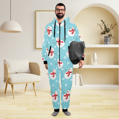 Snowman Print Design LKS304 Hooded Fleece Onesie Pajama Jumpsuit
