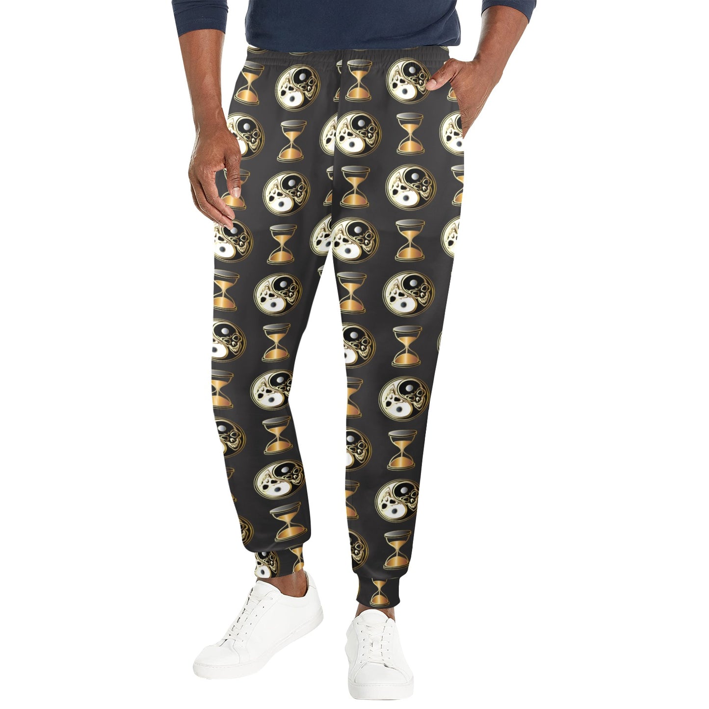 Yin Yang Skull Themed Design Print Men's Casual Track Pants