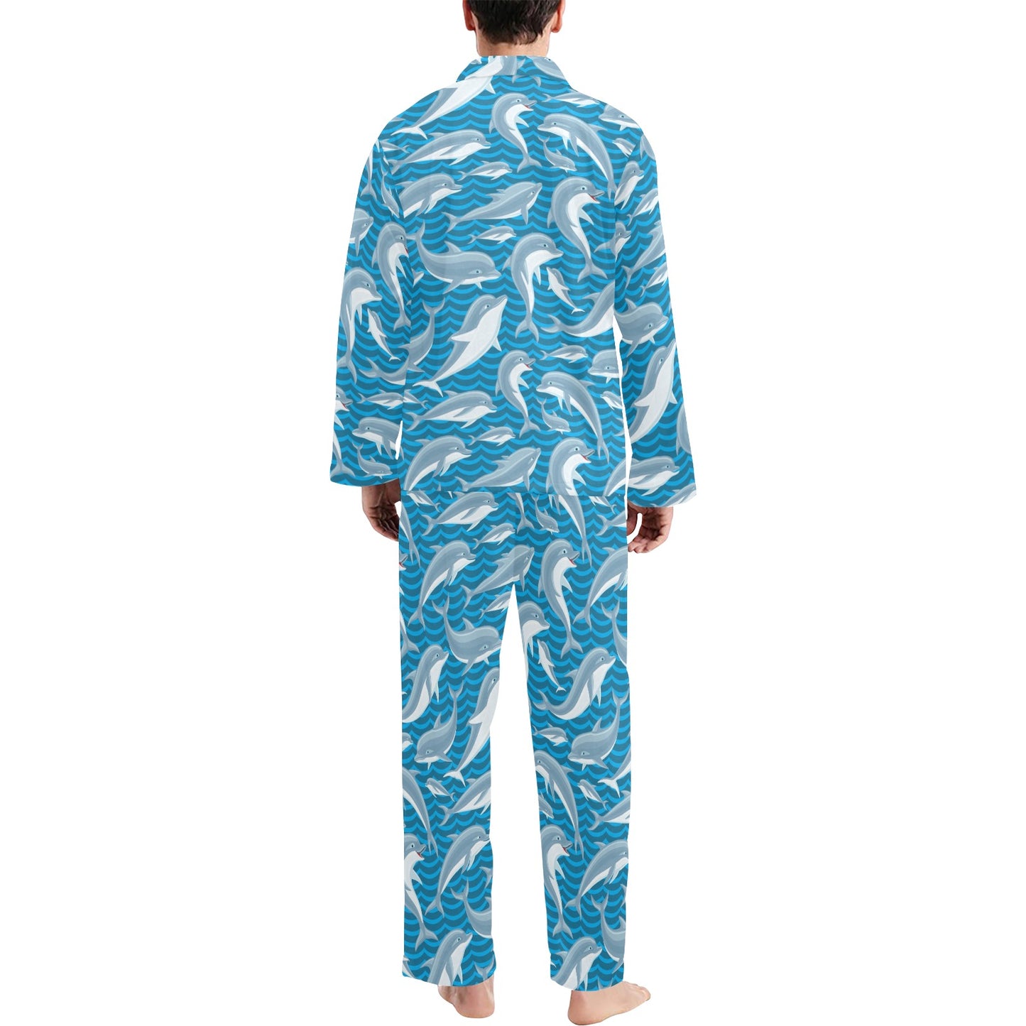 Dolphin Cute Print Pattern Men's Long Pajama Set