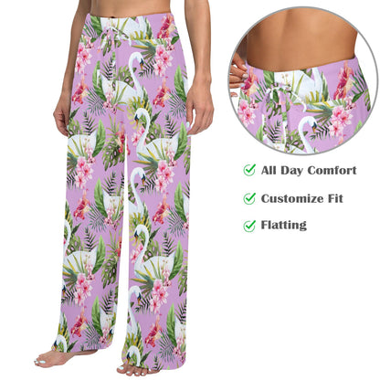 Swan with Flower Pattern Print Design 01 Women's Wide Leg Lounge Pants