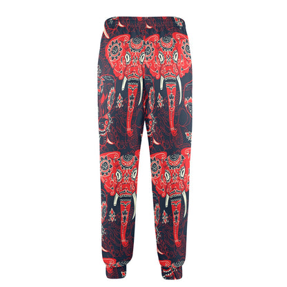 Red Indian Elephant Pattern Men's Casual Track Pants