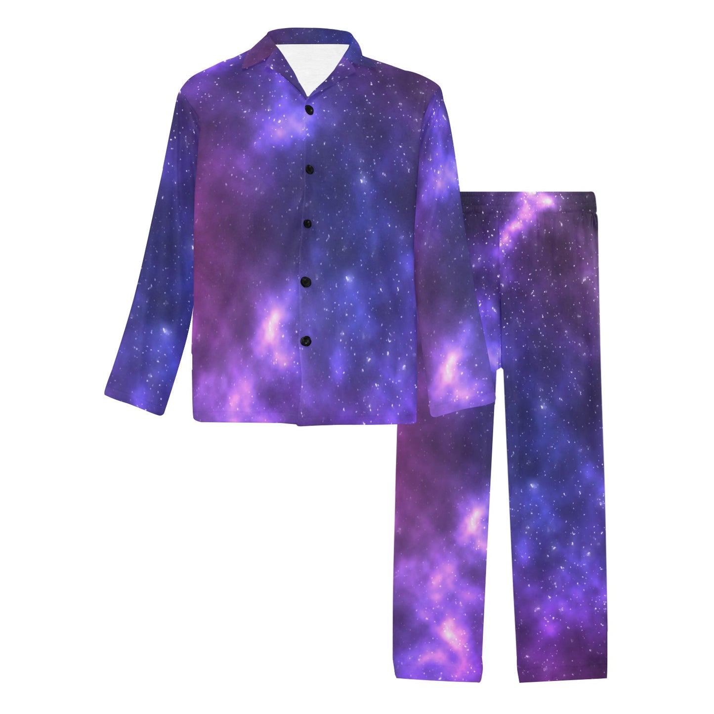 Celestial Purple Blue Galaxy Men's Long Pajama Set