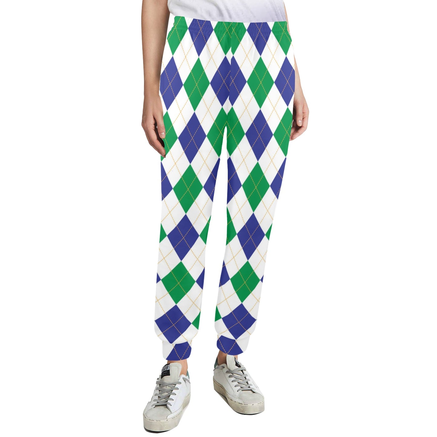 Argyle Green Blue Pattern Print Design 03 Women's Casual Track Pants