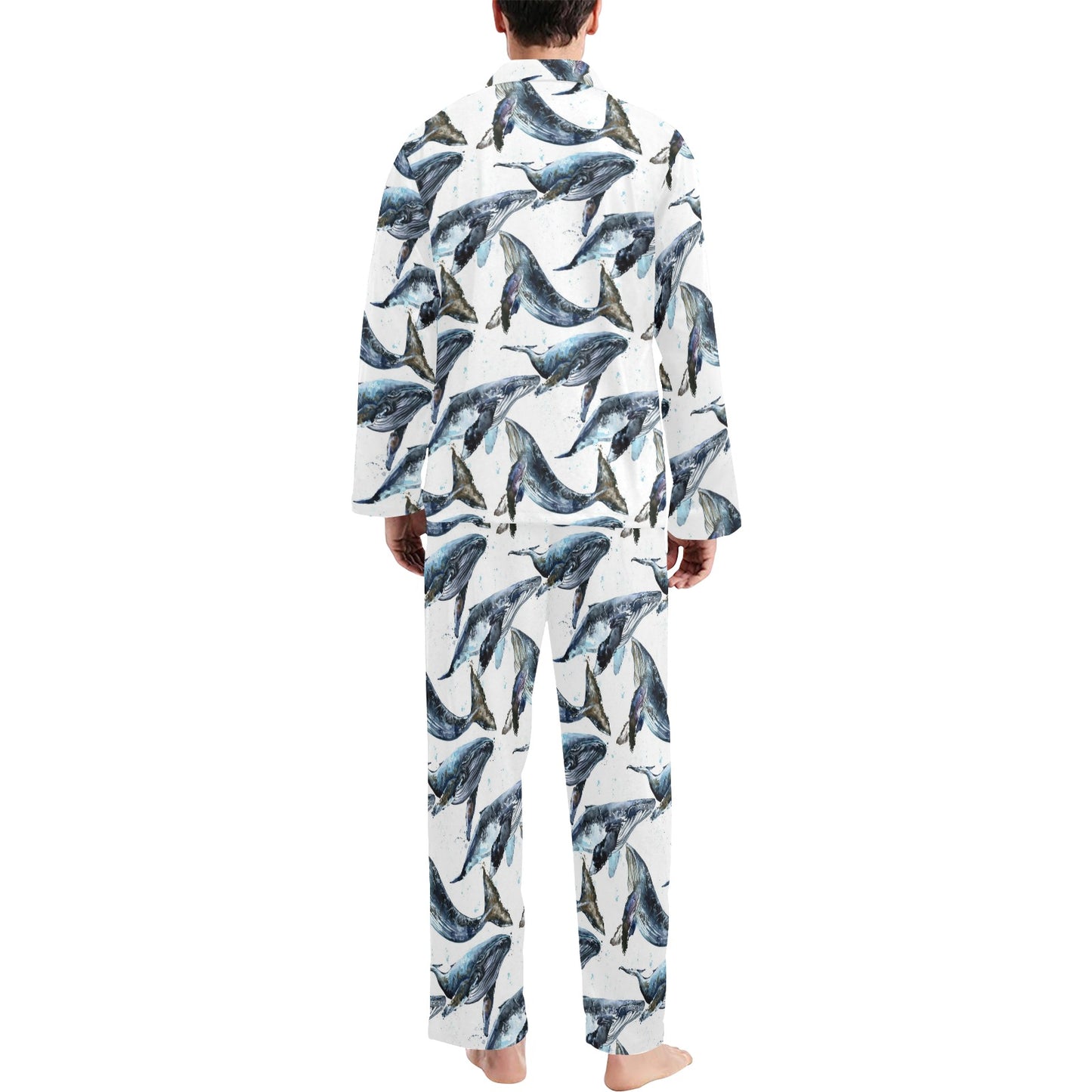 Blue Whale Pattern Print Design 03 Men's Long Pajama Set