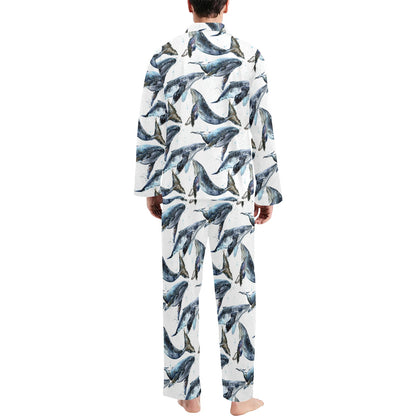 Blue Whale Pattern Print Design 03 Men's Long Pajama Set