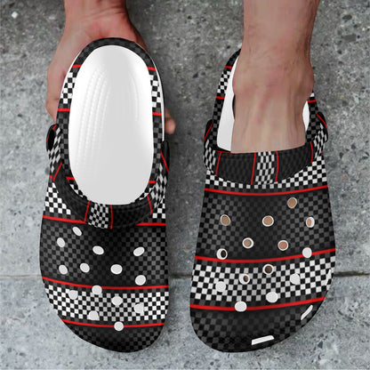 Checkered Flag Red Line Style Unisex Clogs Shoes