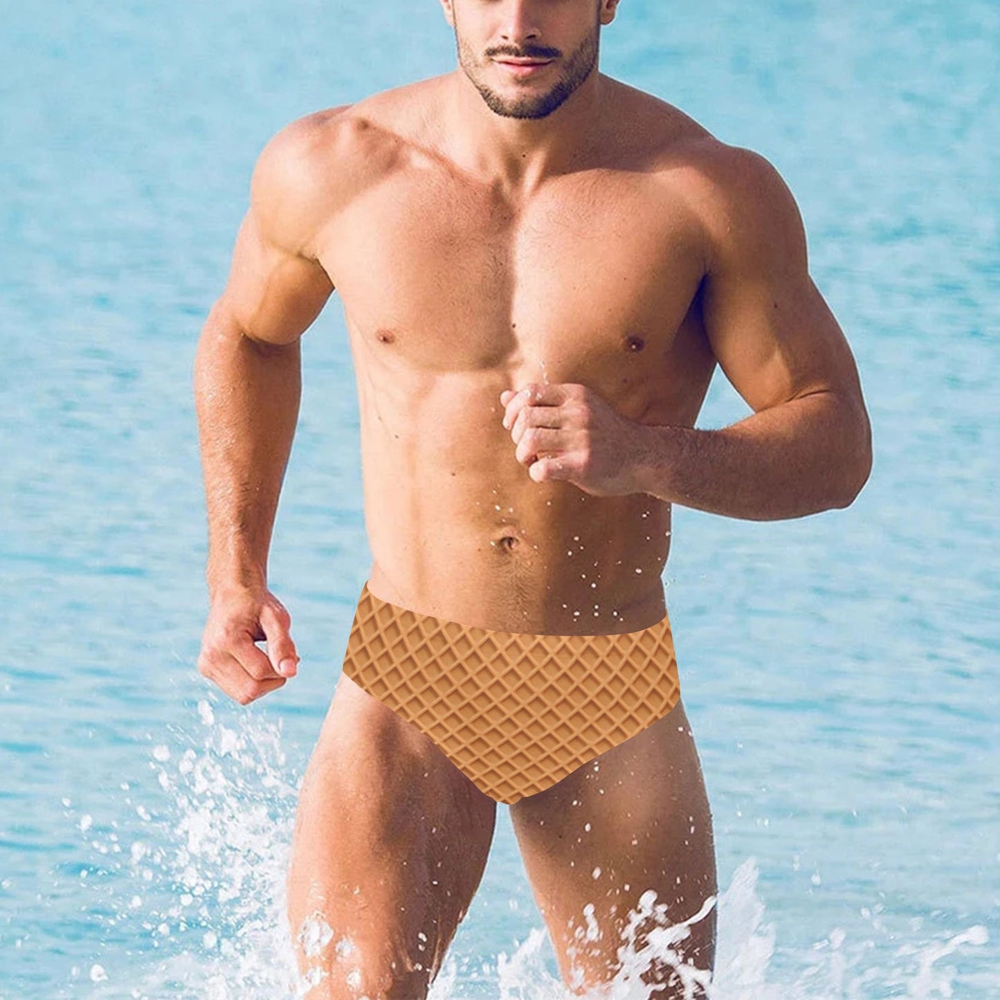 Waffle Texture Print Design LKS301 Men's Swimming Briefs