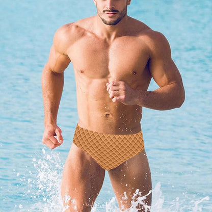 Waffle Texture Print Design LKS301 Men's Swimming Briefs