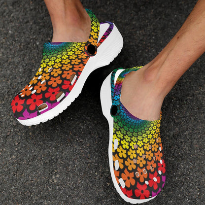 Flower Power Rainbow Spiral Print Unisex Clogs Shoes