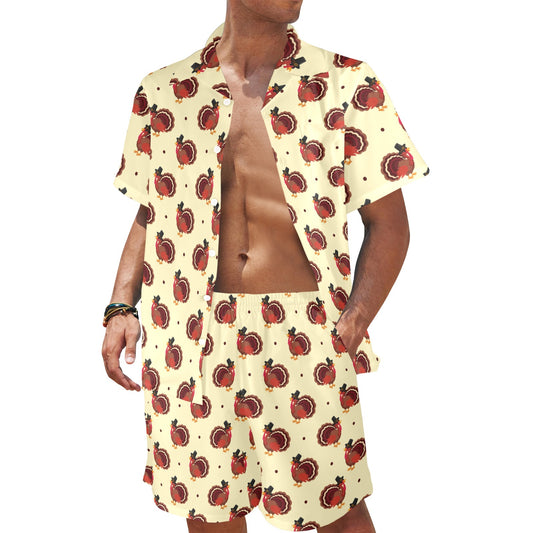 Thanksgiving Print Design LKS3010 Men's Beach Shirt and Shorts Set