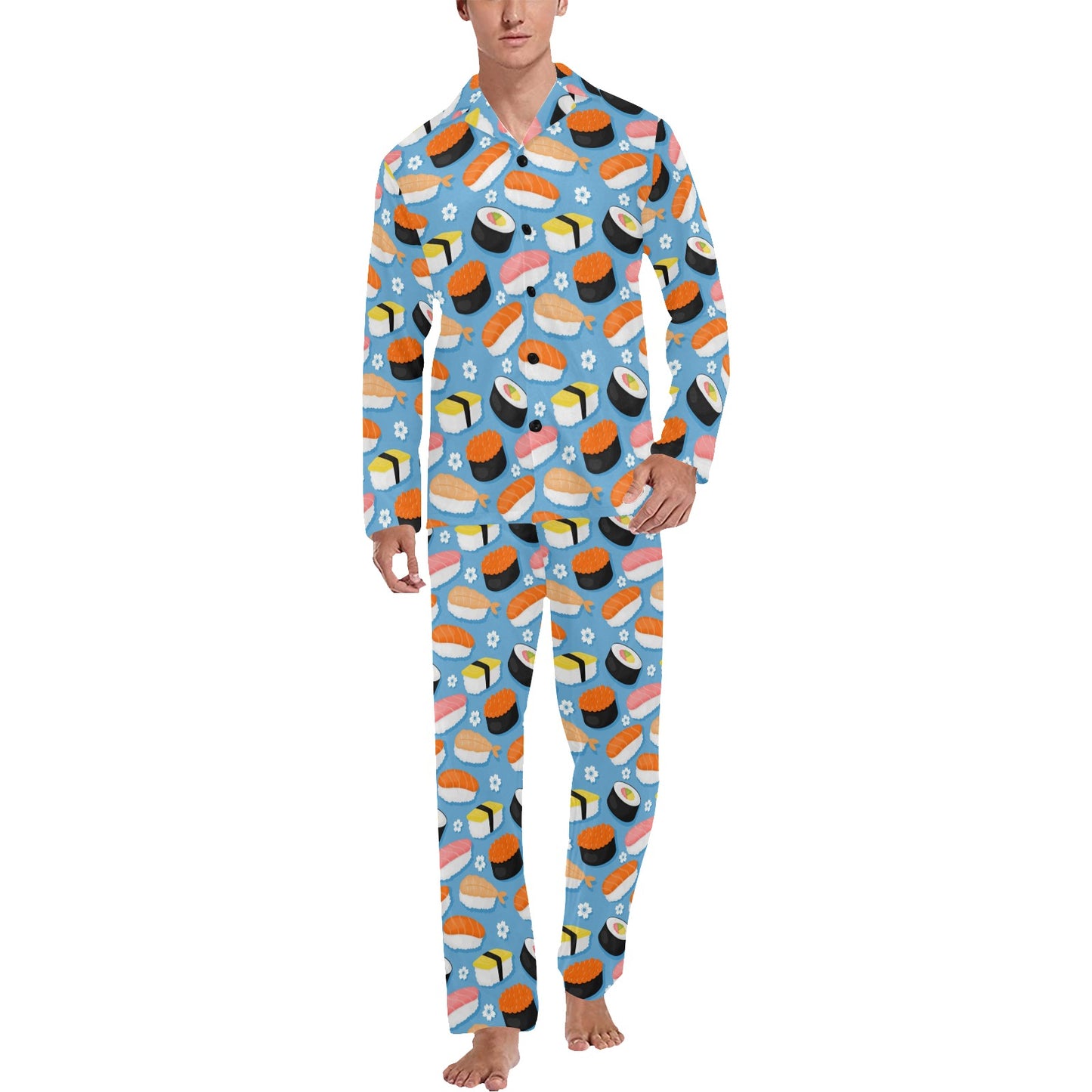 Sushi Print Design LKS304 Men's Long Pajama Set
