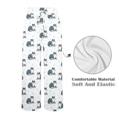 Alaskan Malamute Pattern Print Design 03 Women's Wide Leg Lounge Pants