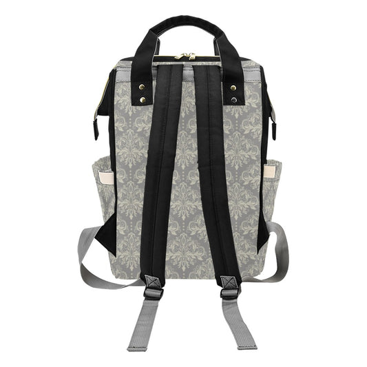 Damask Grey Elegant Print Pattern Diaper Bag Backpack