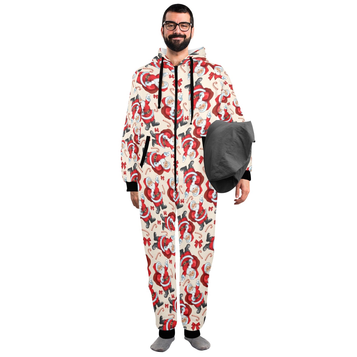 Santa Christmas Themed Print Design LKS302 Hooded Fleece Onesie Pajama Jumpsuit