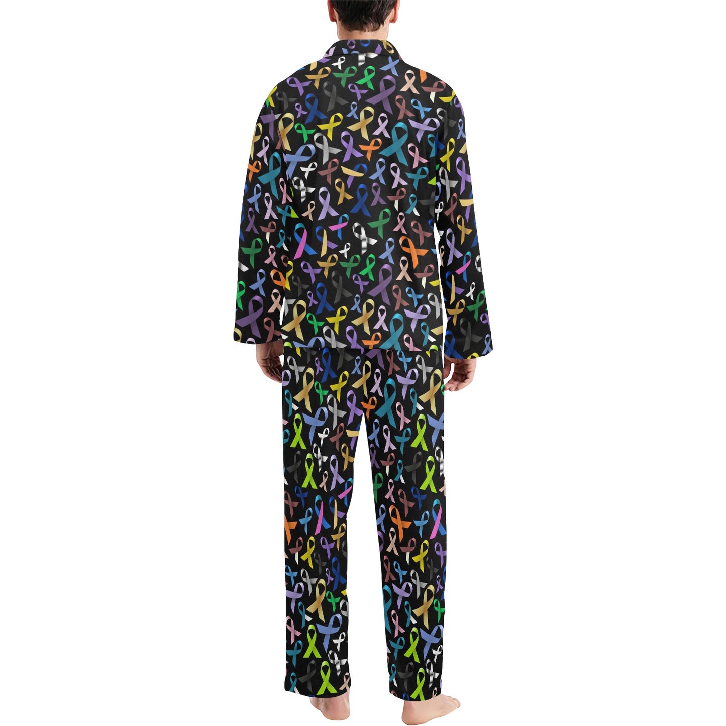 Breast Cancer Awareness Colorful Print Men's Long Pajama Set