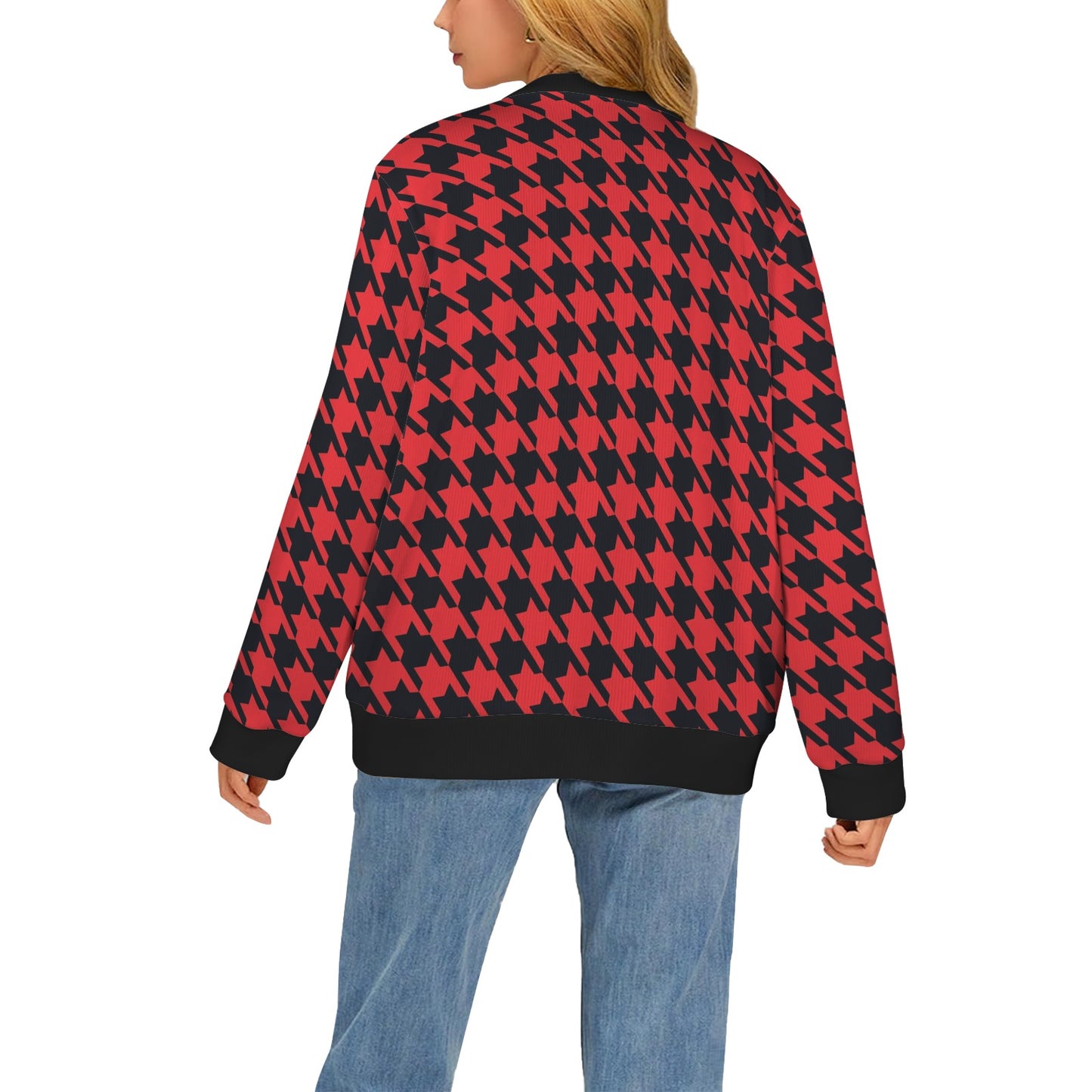 Houndstooth Red Pattern Print Design 03 Women's Cardigan