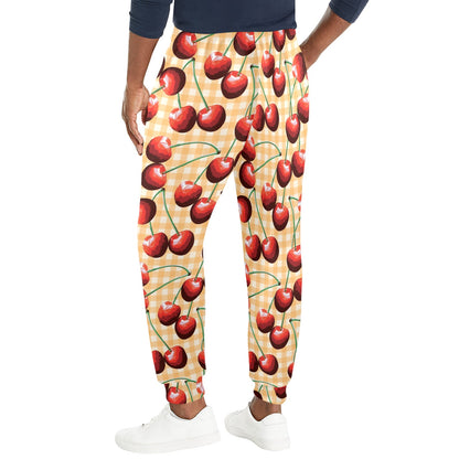 Cherry Orange Plaid Print Men's Casual Track Pants