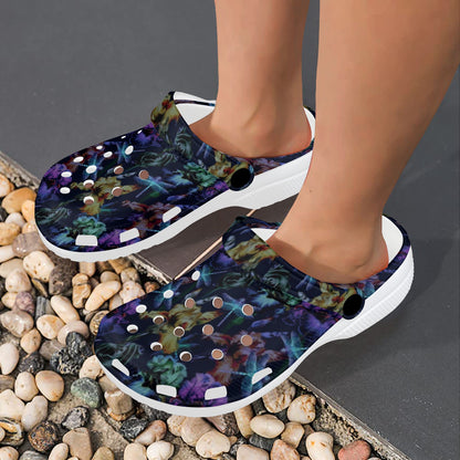 Dragonfly With Floral Print Pattern Unisex Clogs Shoes