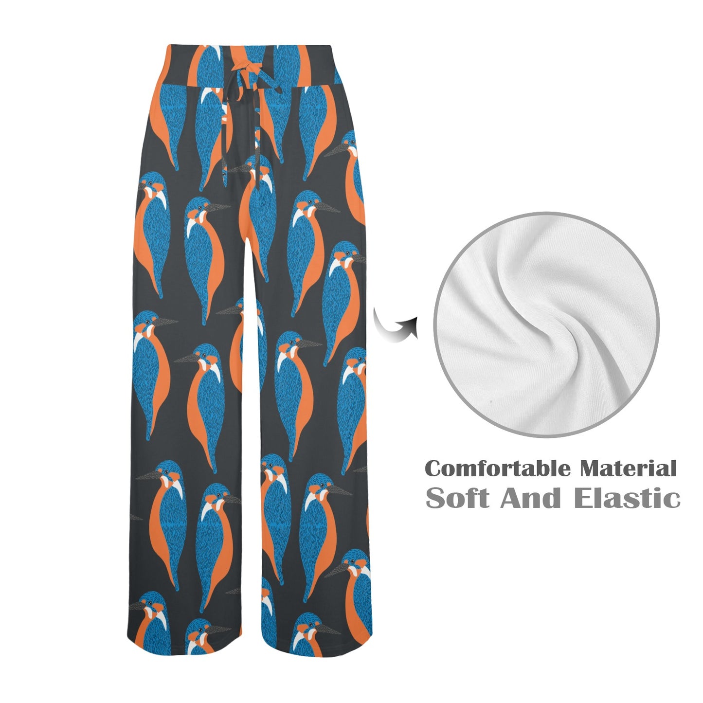 Kingfisher Pattern Print Design 03 Women's Wide Leg Lounge Pants