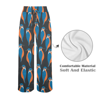 Kingfisher Pattern Print Design 03 Women's Wide Leg Lounge Pants