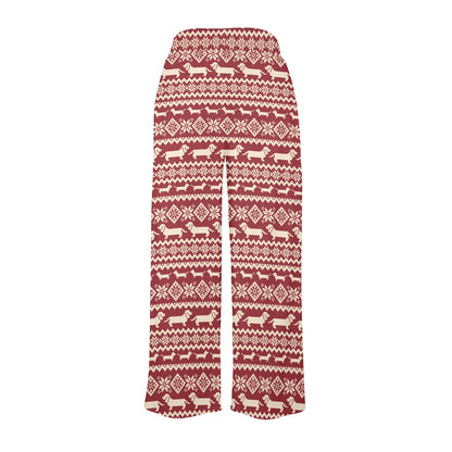 Dachshund Pattern Print Design 09 Women's Wide Leg Lounge Pants