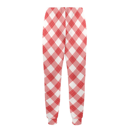 Gingham Red Pattern Print Design 01 Men's Casual Track Pants