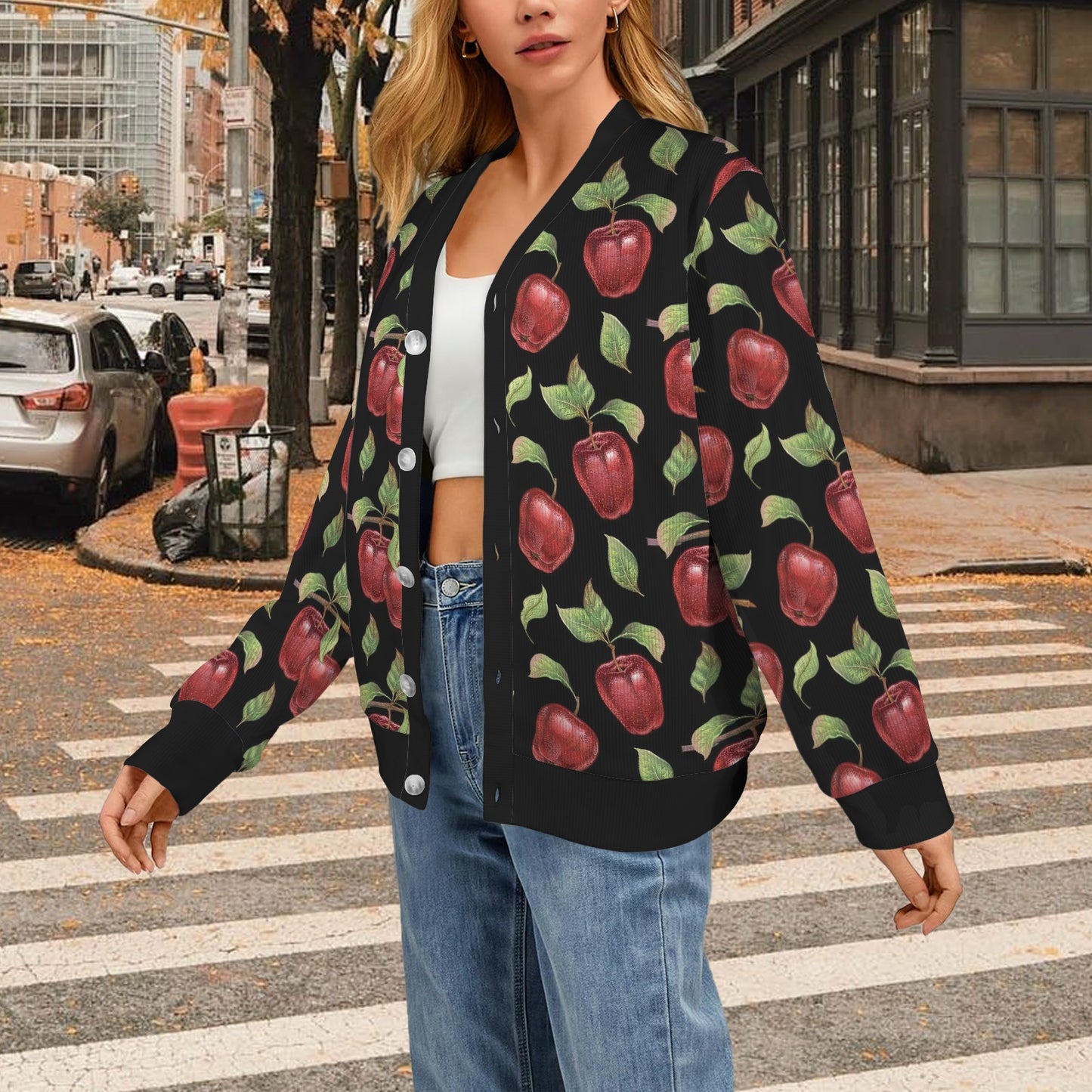 Apple Pattern Print Design AP011 Women's Cardigan