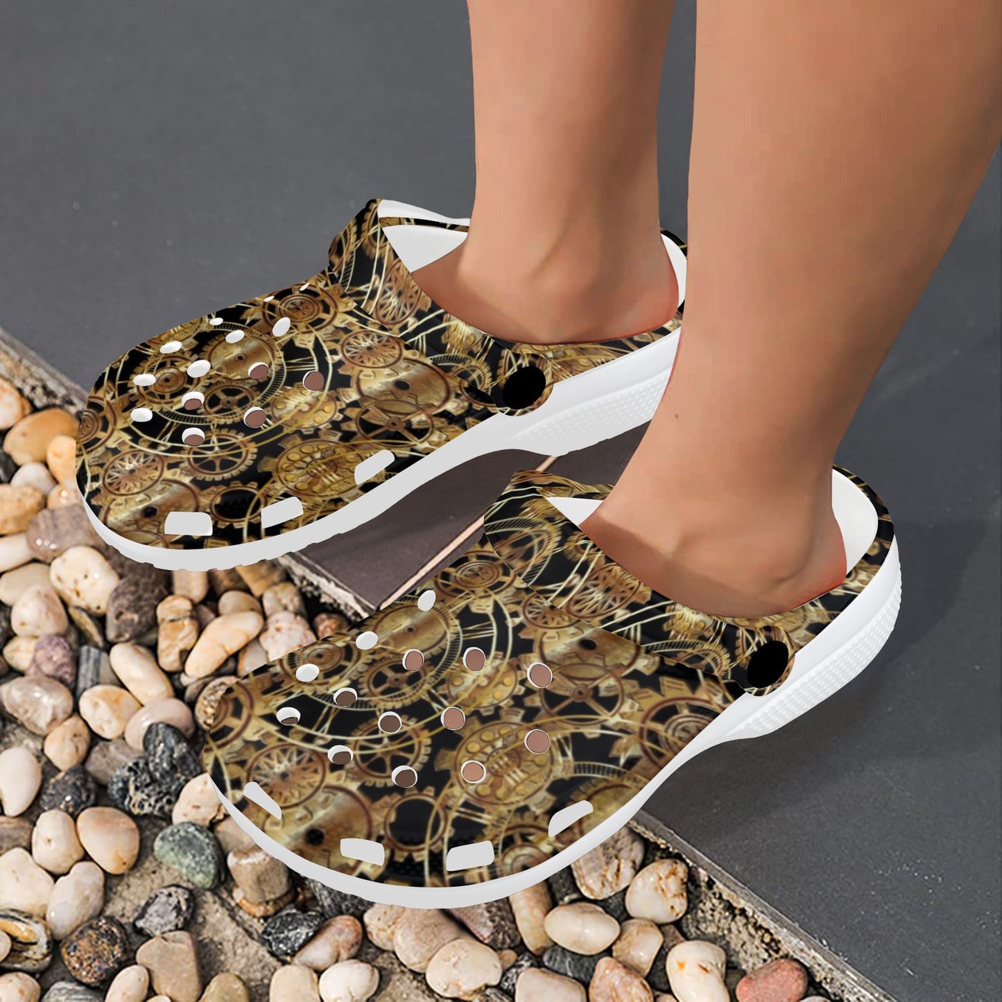 Steampunk Gear Design Themed Print Unisex Clogs Shoes