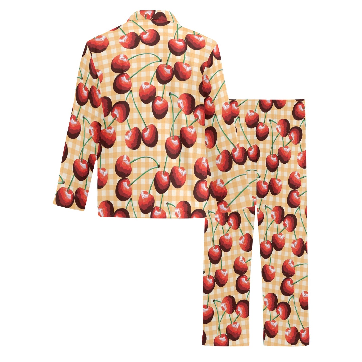 Cherry Orange Plaid Print Men's Long Pajama Set