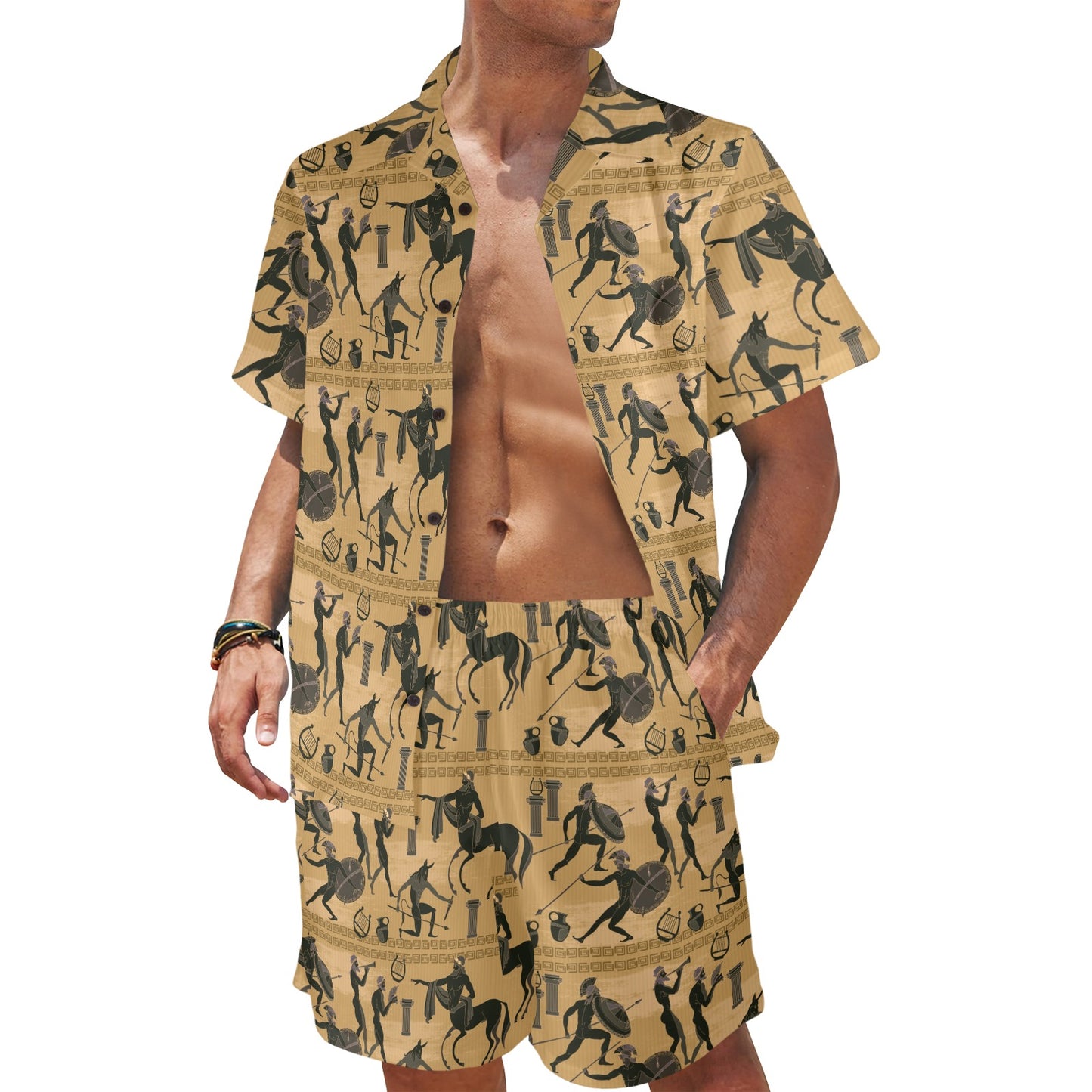 Ancient Greek Statue Print Design LKS304 Men's Beach Shirt and Shorts Set