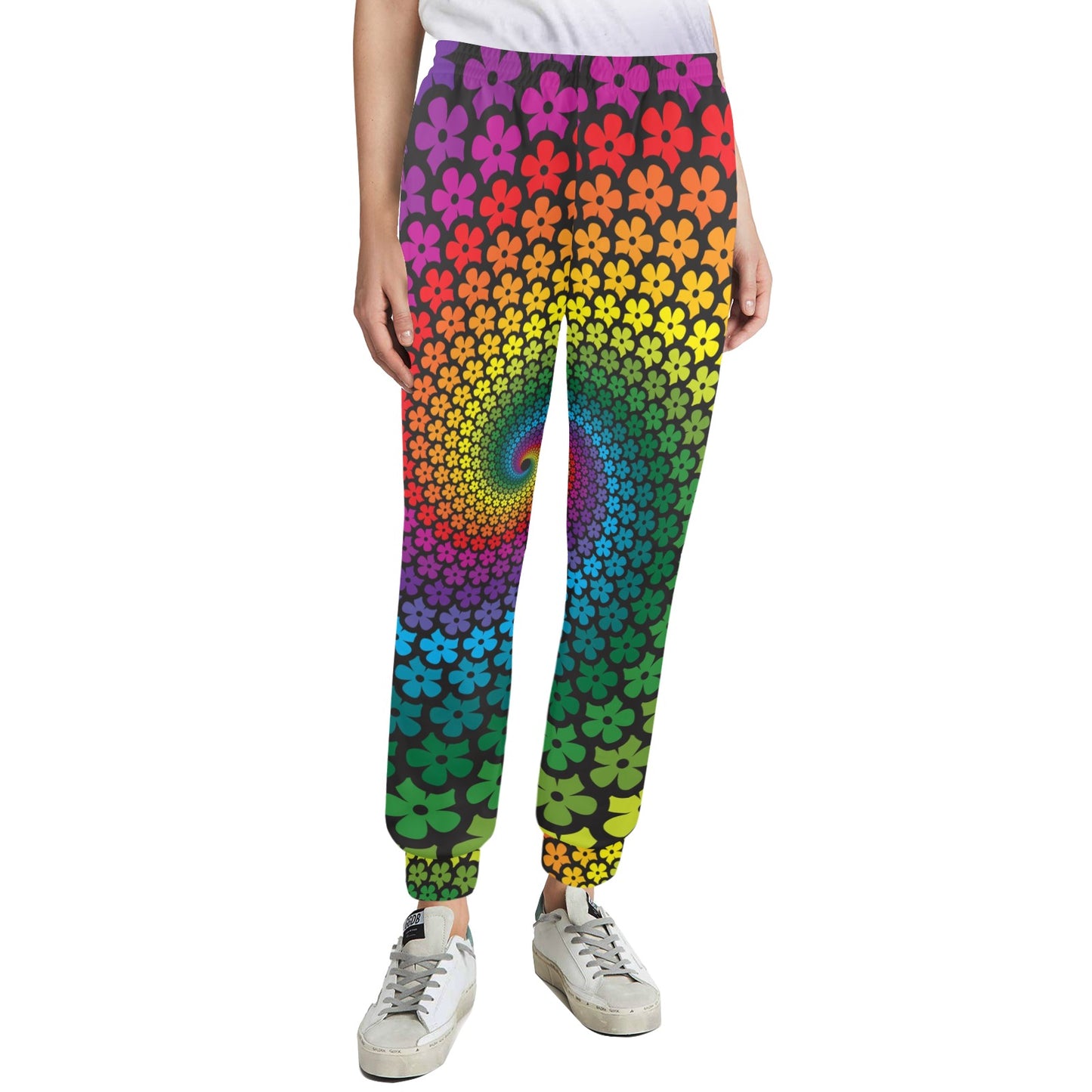 Flower Power Rainbow Spiral Print Women's Casual Track Pants