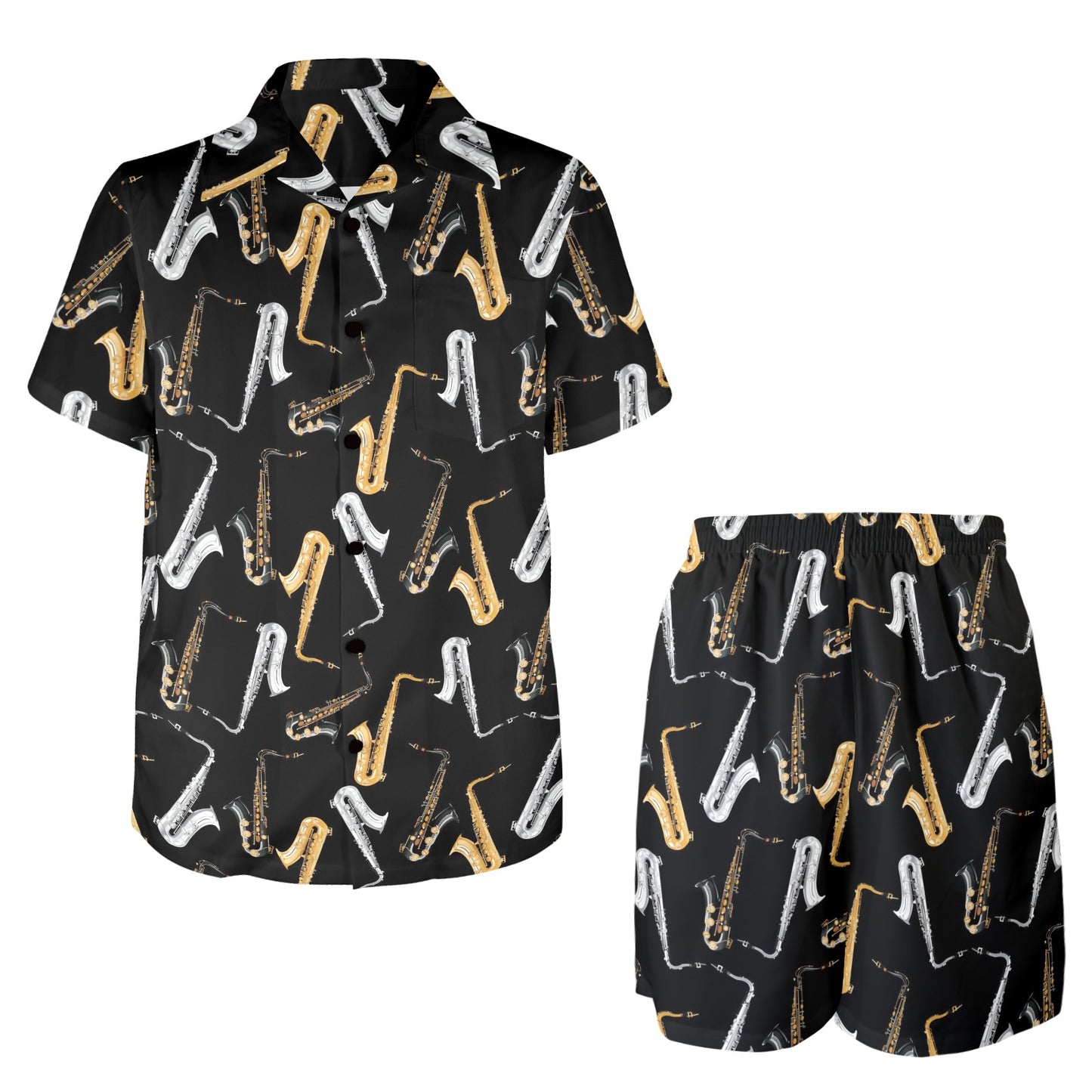 Saxophone Pattern Print Design 01 Men's Beach Shirt and Shorts Set