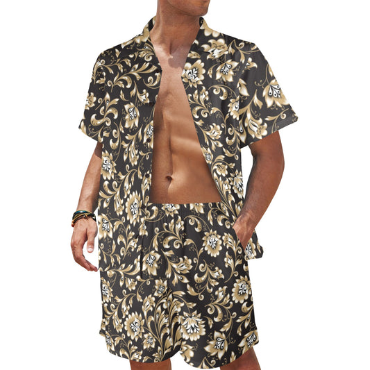 Brocade Pattern Print Design 03 Men's Beach Shirt and Shorts Set