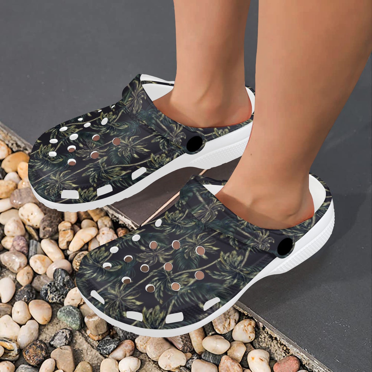 Palm Tree Background Design Print Unisex Clogs Shoes