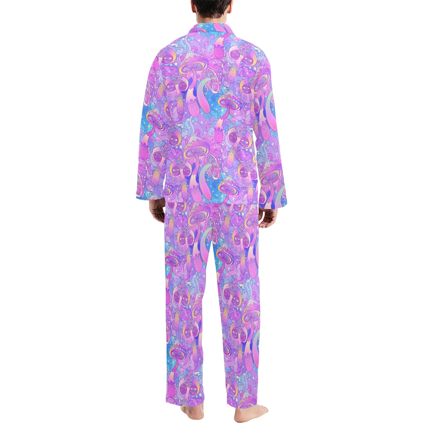 Psychedelic Trippy Mushroom Print Men's Long Pajama Set