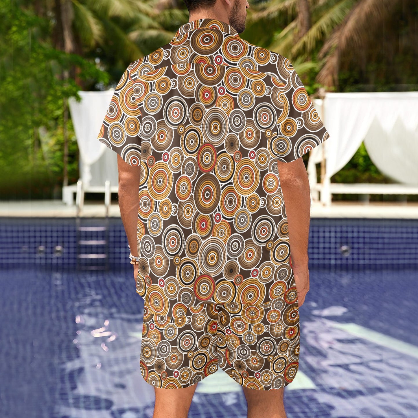 Aboriginal Print Design LKS402 Men's Beach Shirt and Shorts Set