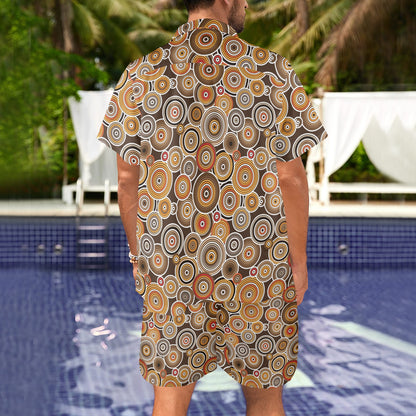 Aboriginal Print Design LKS402 Men's Beach Shirt and Shorts Set