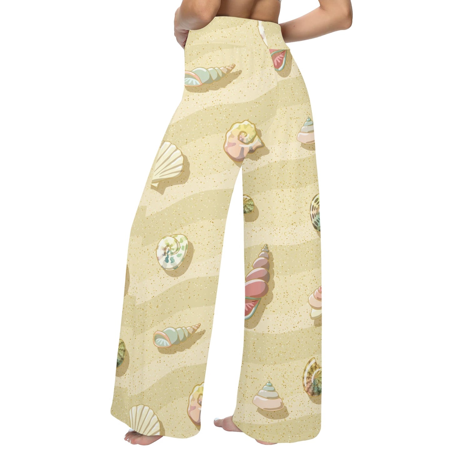 Beach with Seashell Theme Women's Wide Leg Lounge Pants