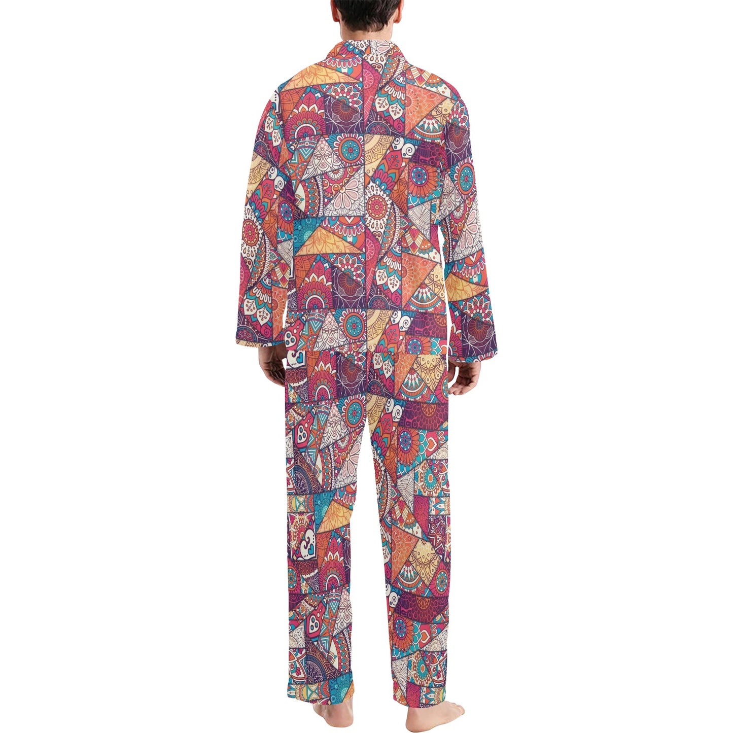 Patchwork Print Design LKS401 Men's Long Pajama Set