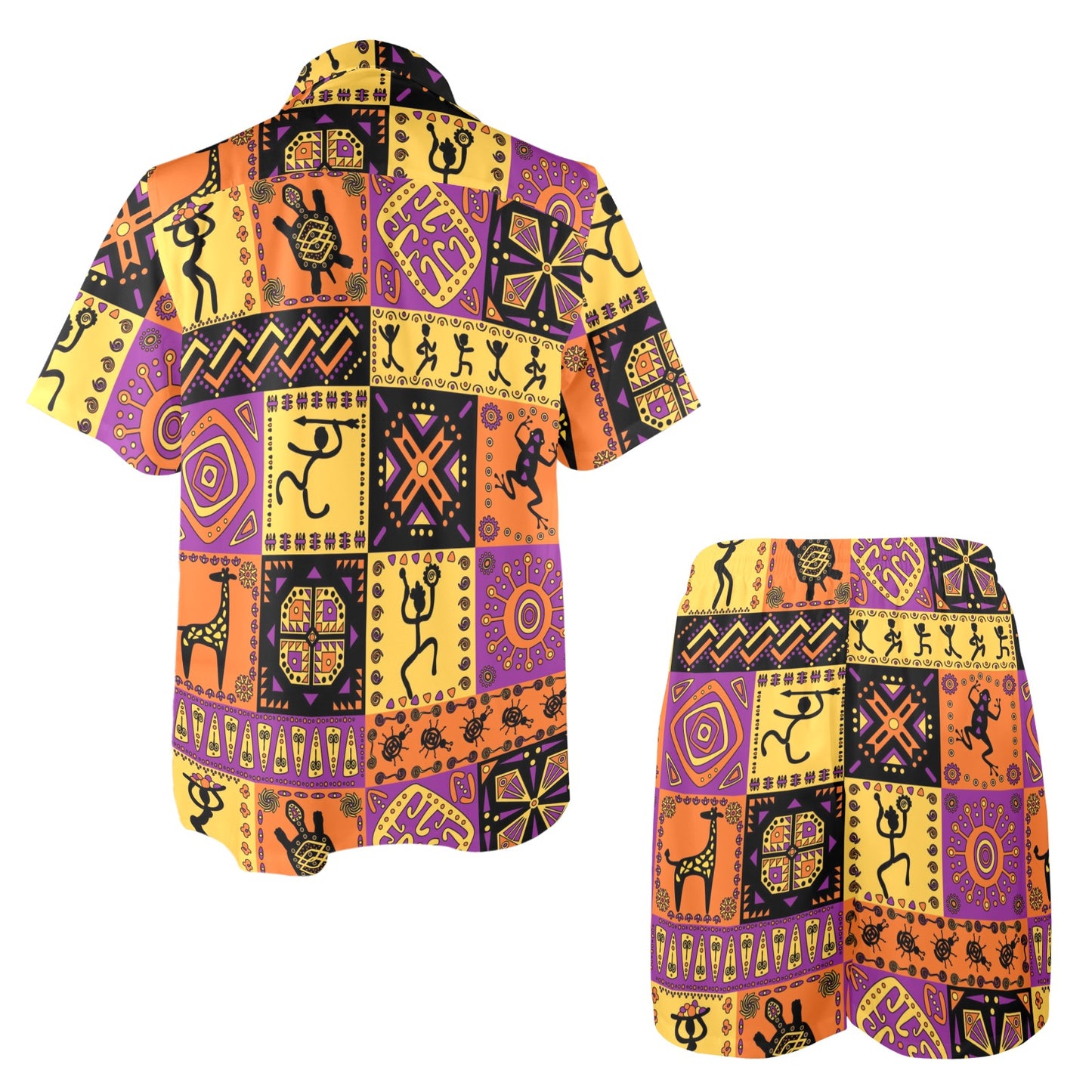 African Pattern Print Design 02 Men's Beach Shirt and Shorts Set