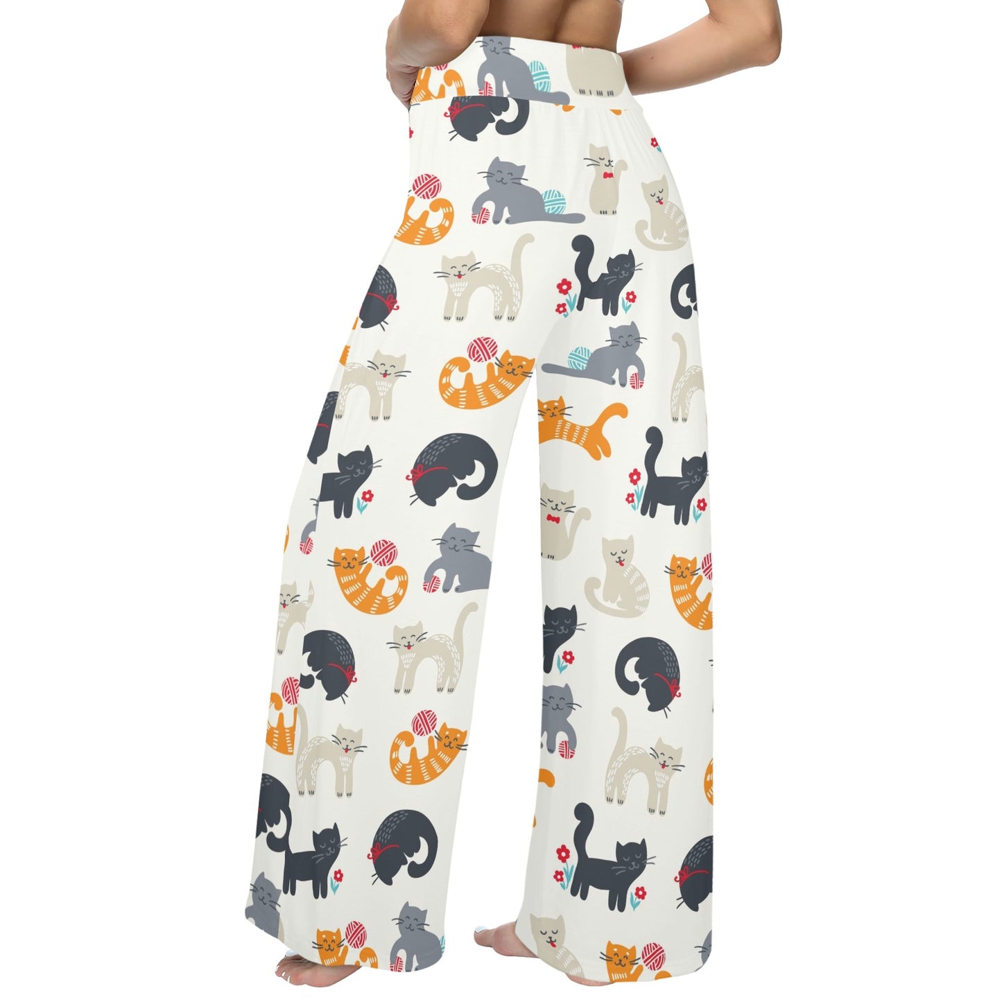 Kitten Design Print Pattern JJ0358 Women's Wide Leg Lounge Pants