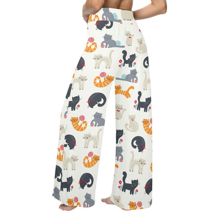 Kitten Design Print Pattern JJ0358 Women's Wide Leg Lounge Pants