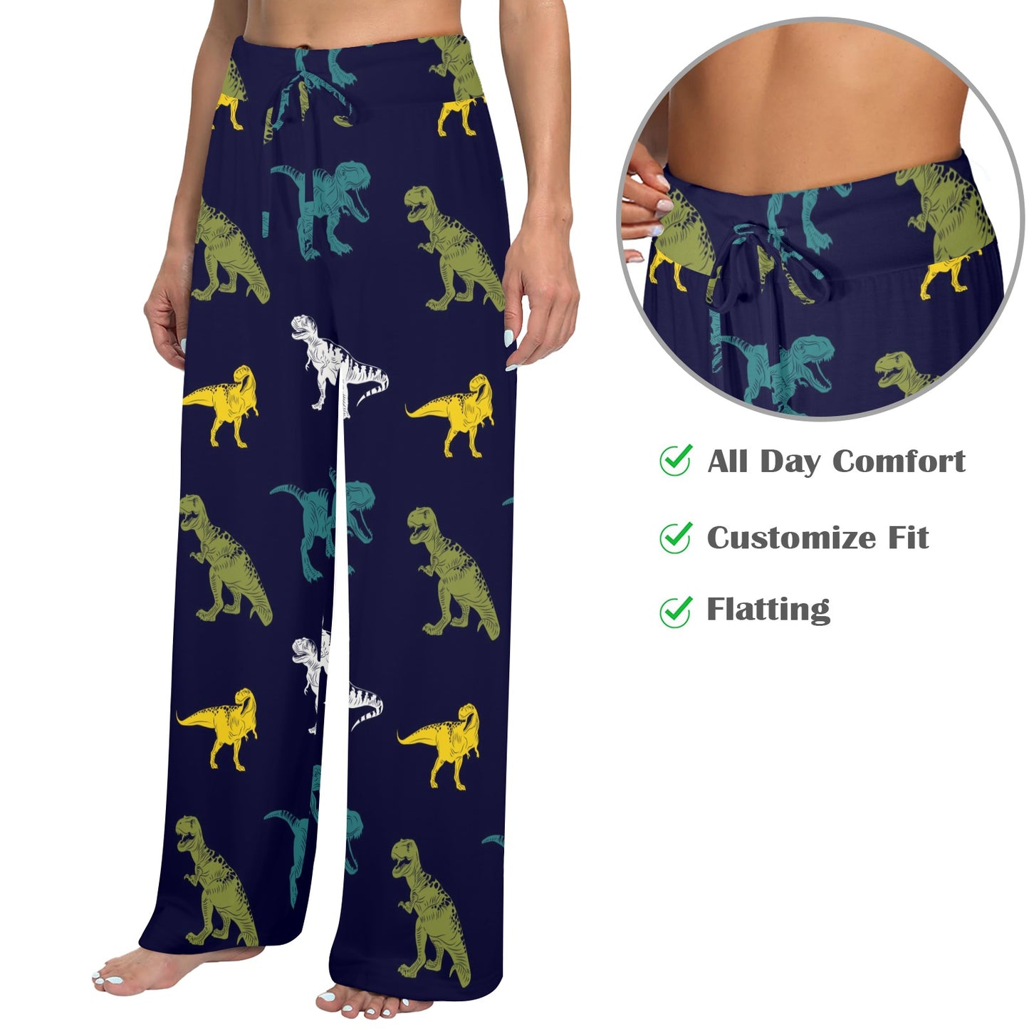 T Rex Pattern Print Design A07 Women's Wide Leg Lounge Pants