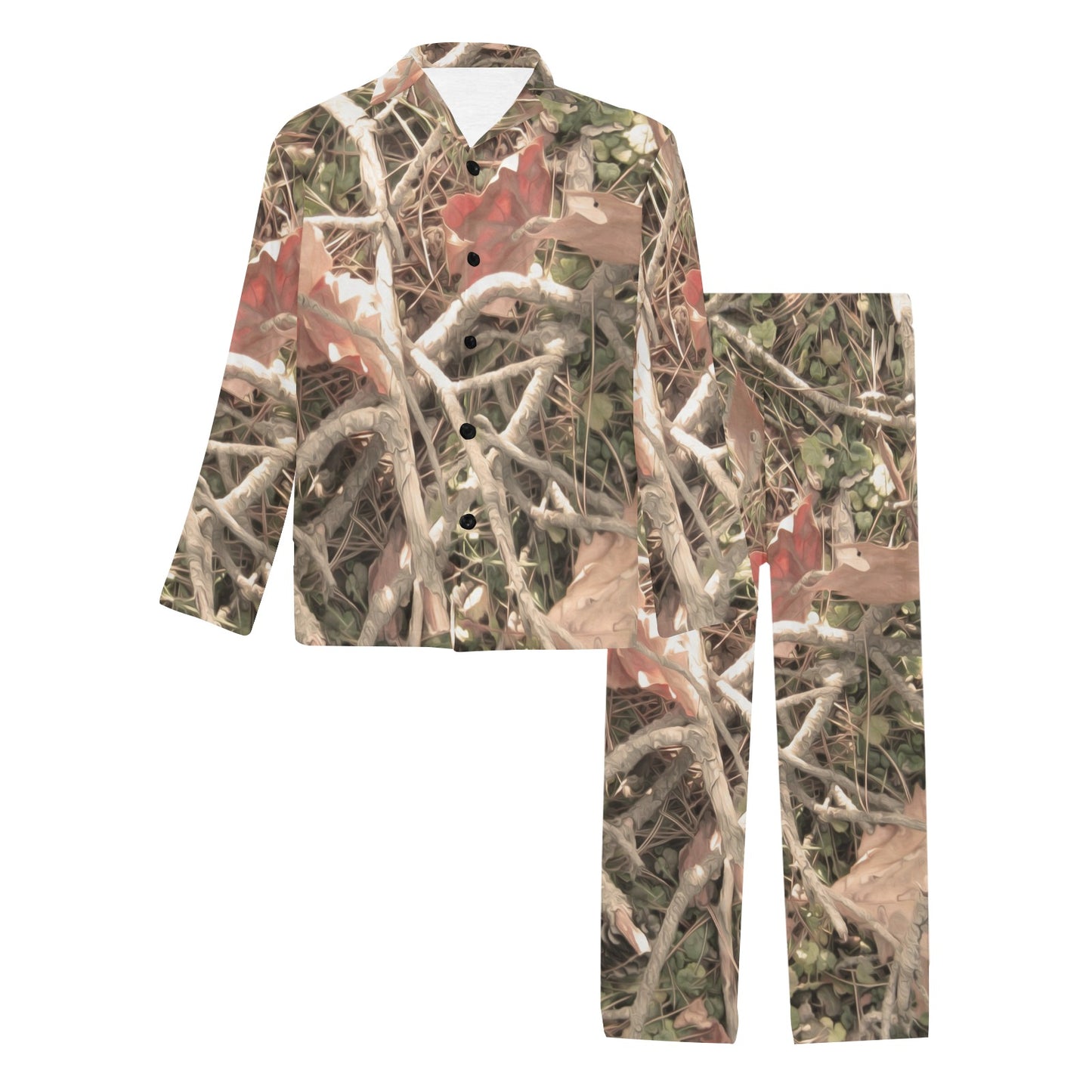 Camouflage Realistic Tree Authumn Print Men's Long Pajama Set