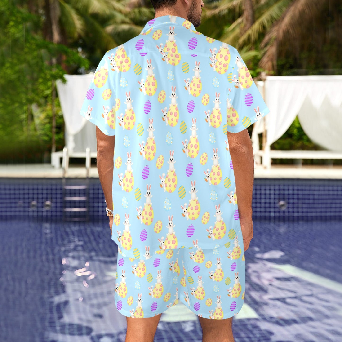 Easter Eggs Pattern Print Design RB015 Men's Beach Shirt and Shorts Set
