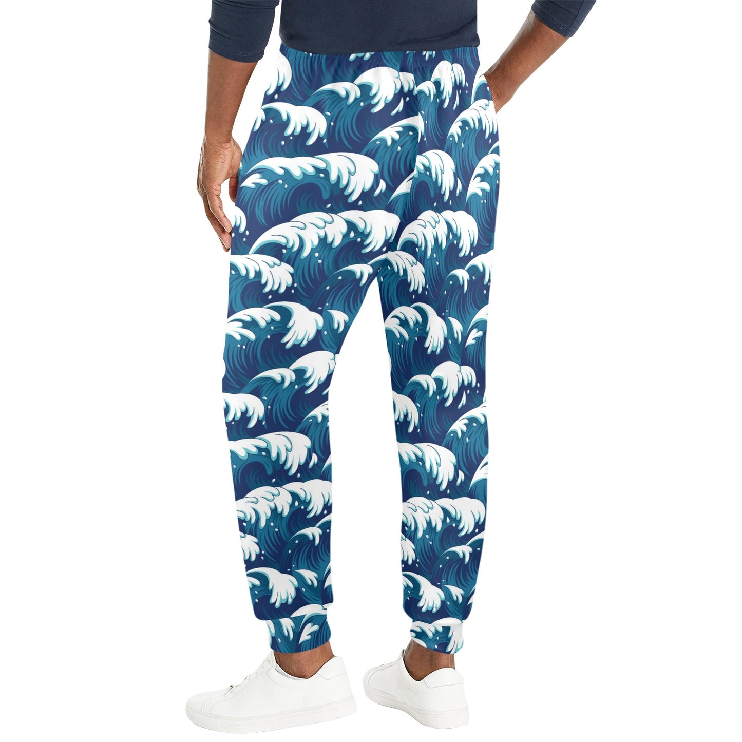Ocean Wave Pattern Print Men's Casual Track Pants