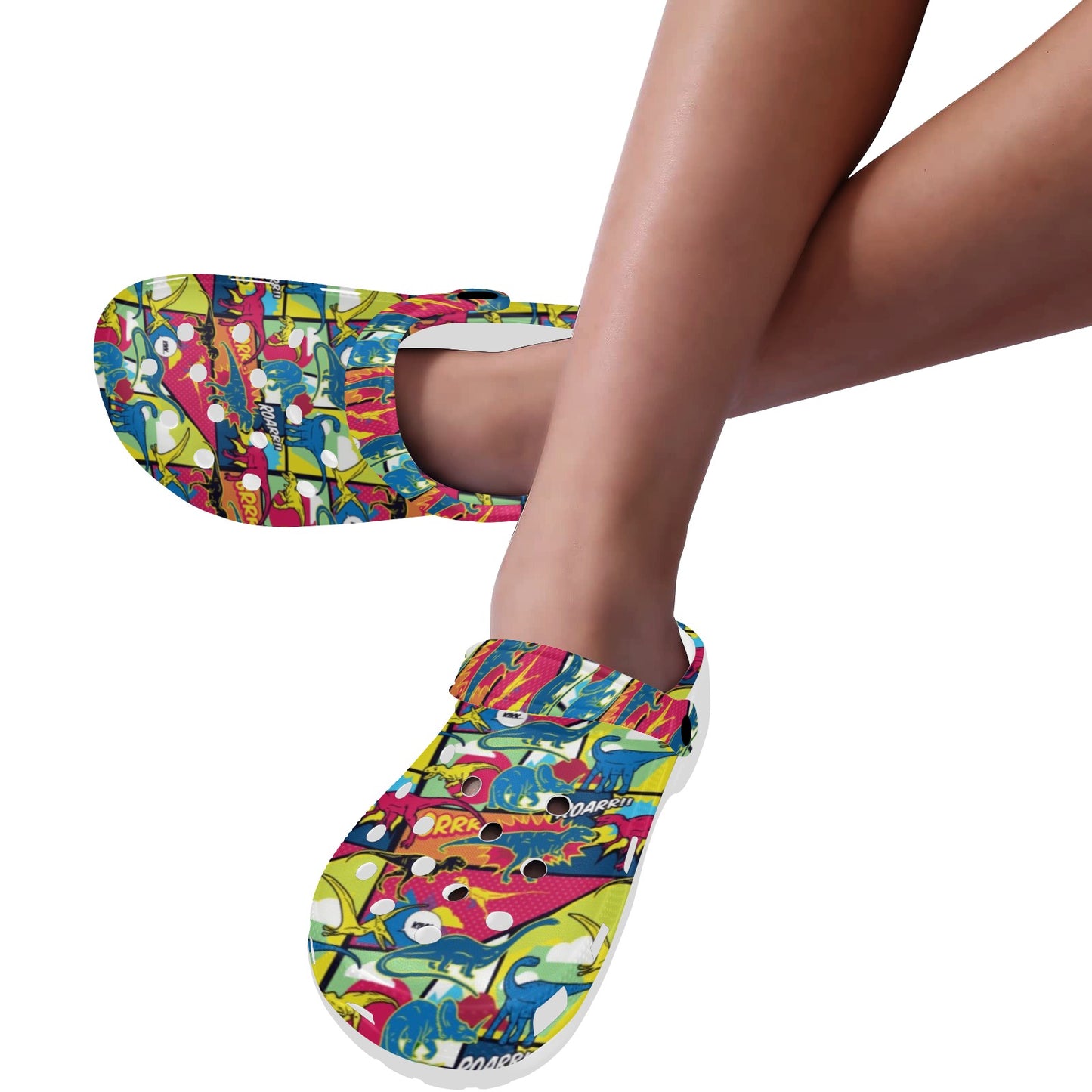 Dinosaur Comic Pop Art Style Unisex Clogs Shoes