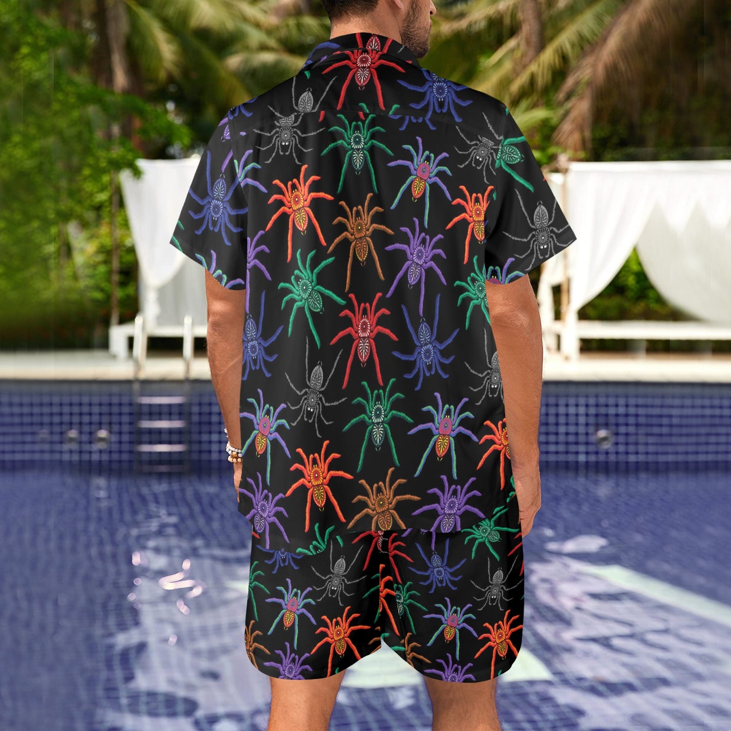 Tarantula Neon Color Pattern Print Design 03 Men's Beach Shirt and Shorts Set