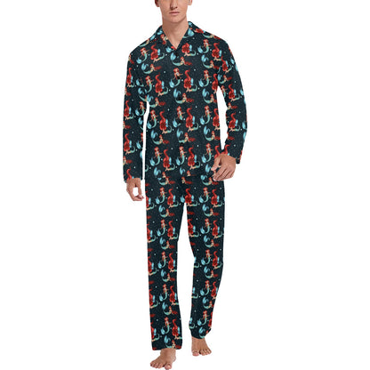 Mermaid Girl Themed Design Print Men's Long Pajama Set